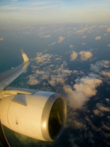 If you squint, you still won't see Cuba, but the sun is setting as we fly over the island on our way to Quito.